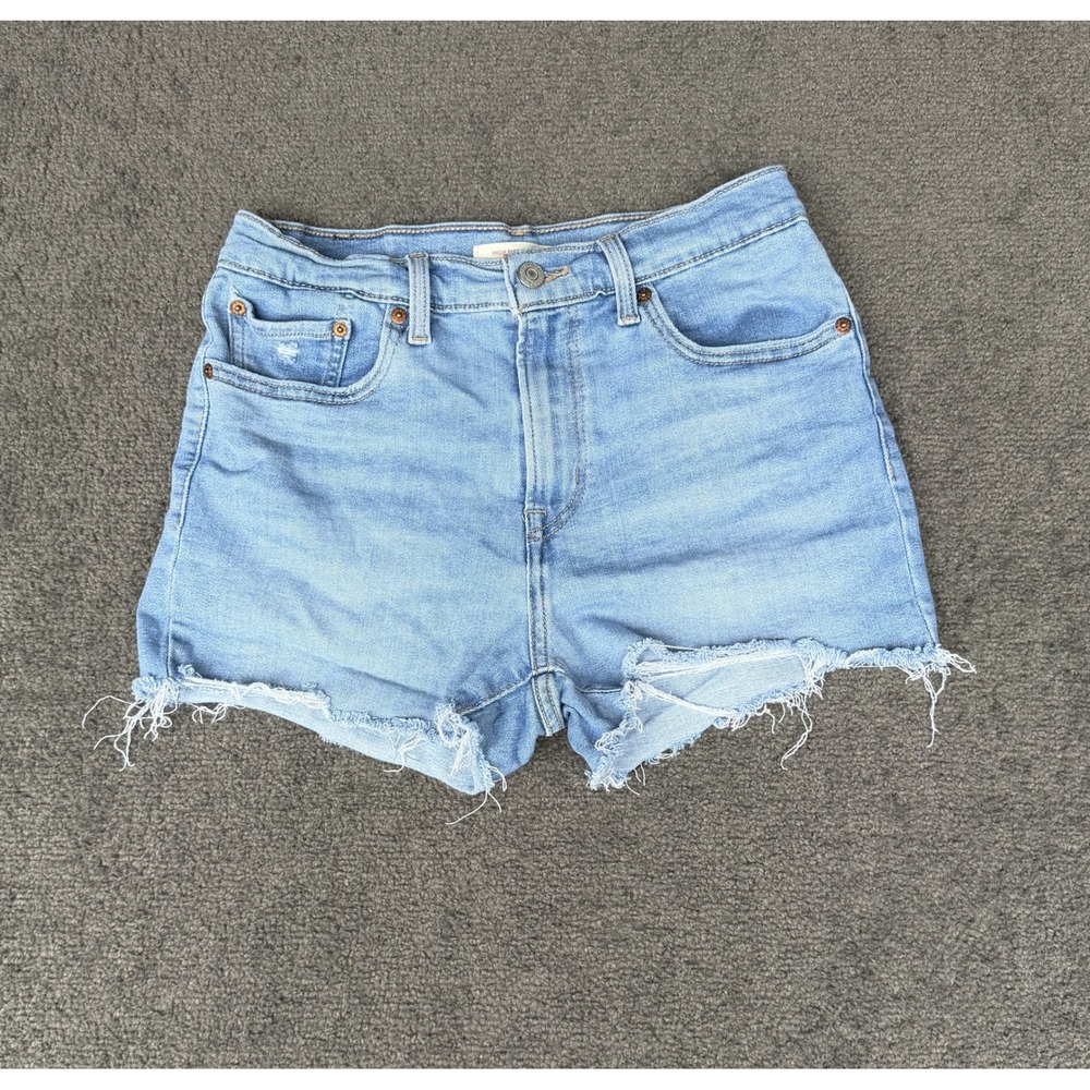 Levis High Rise Shorts Womens 29 Light Wash Distressed Raw Hem Denim Cutoffs